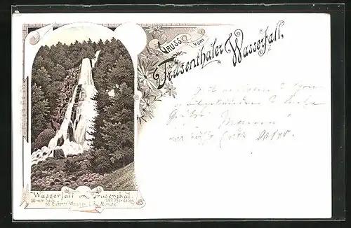 Lithographie Trusetal, Blick auf den Wasserfall