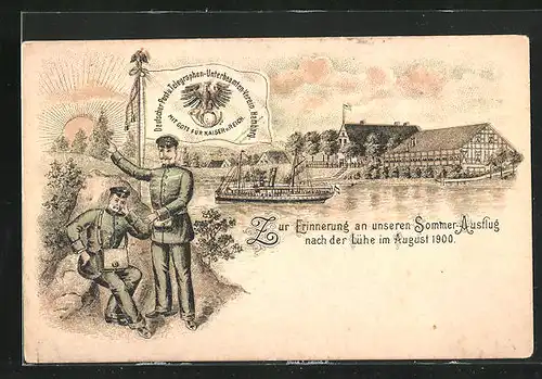 Lithographie Lühe, Sommer-Ausflug des Deutschen Post- und Telegraphen-Unterbeamten-Verein Hamburg 1900