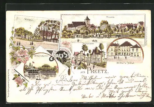 Lithographie Preetz, Driller`s Hôtel, Driller`s Garten, Heilanstalt
