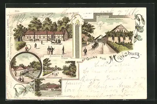 Lithographie Moisburg, Johannsens Gasthaus, Dorfstrasse und Knütels Gasthaus