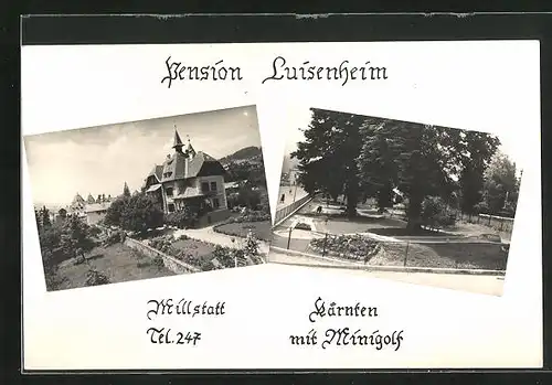 AK Millstatt, Hotel Pension Luisenheim mit Minigolf
