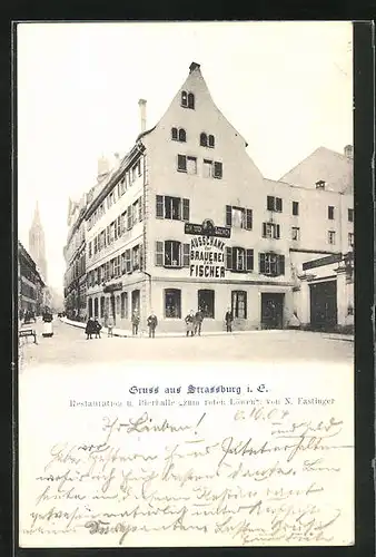 AK Strassburg i. E., Restaurant und Bierhalle zum roten Löwen