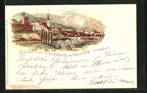 Lithographie Puchberg am Schneeberg, Ort zum Fusse der Berge