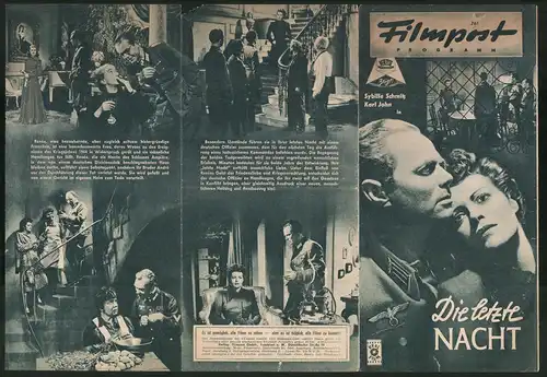 Filmprogramm Filmpost Nr. 261, Die letzte Nacht, Sybille Schmitz, Karl John, Regie: Eugen York