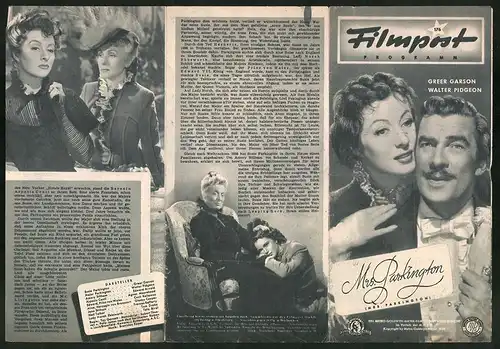 Filmprogramm FIlmpost Nr. 176, Mrs. Parkington, Greer Garson, Walter Pidgeon, Regie: Tay Garnett