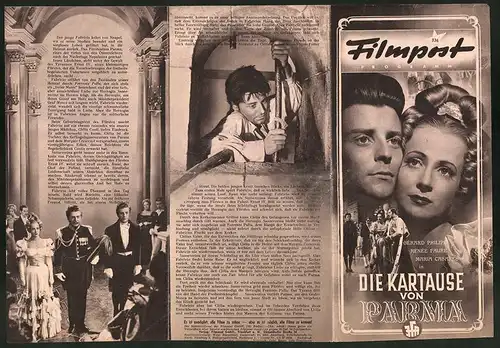 Filmprogramm Filmpost Nr. 336, Die Kartause von Parma, Gérard Philipe, Renée Faure, Regie: Christian-Jaque