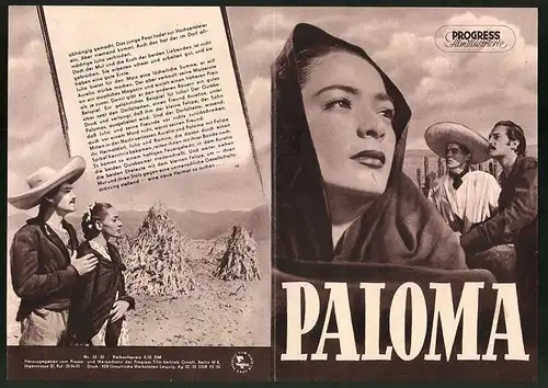 Filmprogramm PFI Nr. 52 /55, Paloma, Columba Dominguez, Roberto Canedo, Regie: Emilio Fernandez