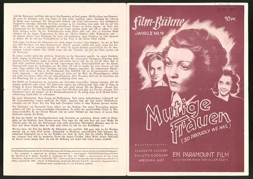 Filmprogramm Filmbühne Nr. 18, Mutige Frauen, Claudette Colbert, Paulette Goddard, Regie: Mark Sandrich