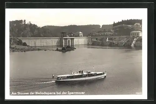 AK Saalburg / Saale, Ausflugsschiff am Stausee der Bleilochsperre bei der Speermauer