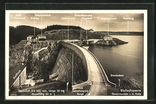 AK Saalburg / Saale, Bleilochsperre aus der Vogelschau