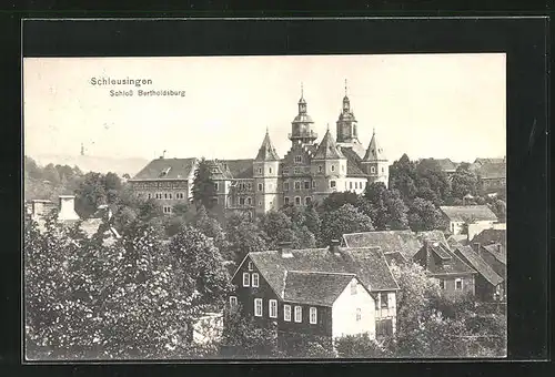 AK Schleusingen, Schloss Bertholdsburg aus der Vogelschau