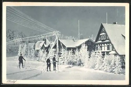 AK Oberhof, Skifahrer an der Tambacher Strasse