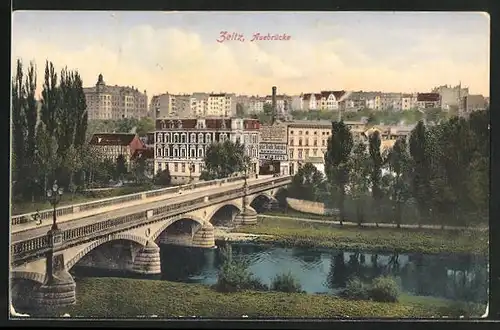 AK Zeitz, Auebrücke aus der Vogelschau