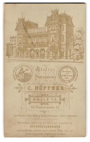 Fotografie C. Höpfner, Halle, rückseitige Ansicht Halle / Saale, Geschäftshaus & Fotoatelier Poststrasse 13