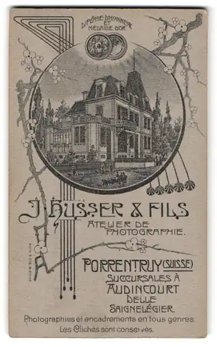 Fotografie J. Husser & Fils, Porrentruy, Ansicht Porrentruy, Foto-Atelier, Rückseitig Fotografie