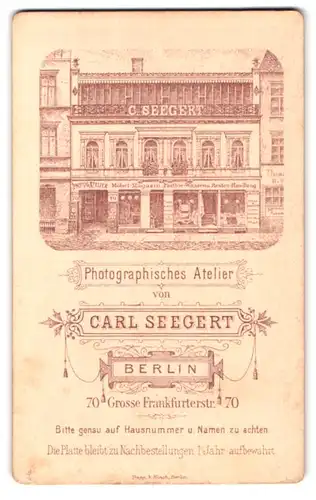 Fotografie Carl Segert, Berlin, Ansicht Berlin, Geschäftshaus Grosse Frankfurterstr. 70, Rückseitig Damen-Portrait
