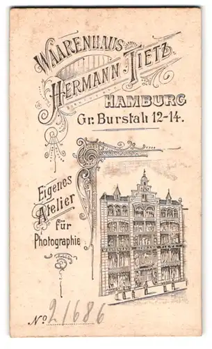 Fotografie Hermann Tietz, Hamburg, Ansicht Hamburg, Atelier im Warenhaus Gr. Burstah 12-14, Warenhaus mit Atelier