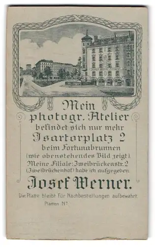 Fotografie Josef Werner, München, Ansicht München, Foto-Atelier Isartorplatz 2, Rückseitig Baby-Foto