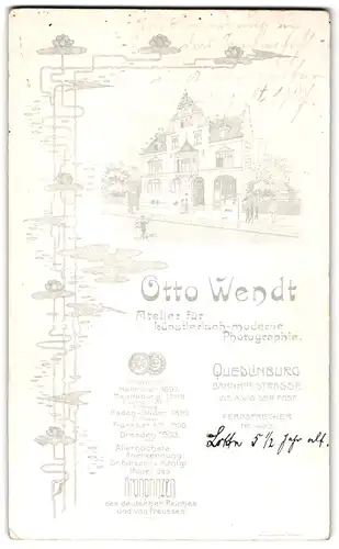 Fotografie Otto Wendt, Quedlinburg, Ansicht Quedlinburg, Foto-Atelier Bahnhofstrasse, Rückseitig Kinder-Foto