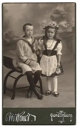 Fotografie Otto Wendt, Quedlinburg, Ansicht Quedlinburg, Foto-Atelier Bahnhofstrasse, Rückseitig Kinder-Foto