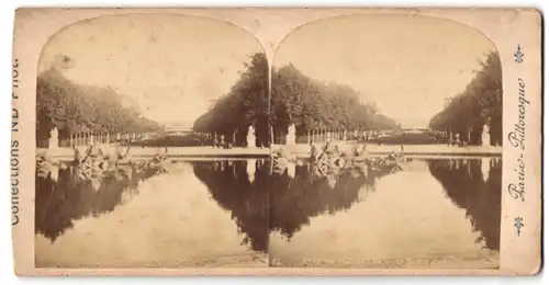 Stereo-Fotografie J. Kuhn, Paris, Ansicht Versailles, Bassin d'Apollon, Parc de Versailles