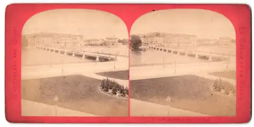 Stereo-Fotografie Fotograf unbekannt, Ansicht Geneve, Pont Du Mont-Blanc