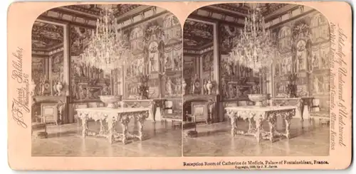 Stereo-Fotografie Underwood & Underwood, New York, Ansicht Fontainebleau, reception Room of Catherine de Medicis