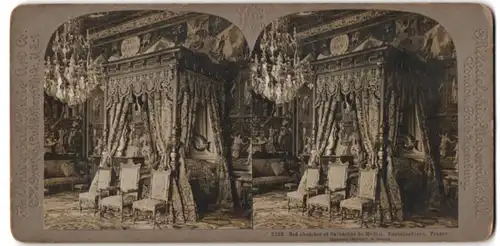 Stereo-Fotografie C. H. Groves, Philadelphia, Ansicht Fontainebleau, Bed Chamber of Catherine de Medici