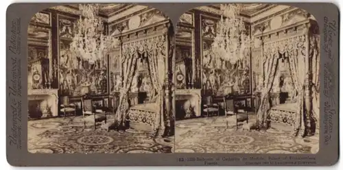 Stereo-Fotografie Underwood & Underwood, New York, Ansicht Fontainebleau, Bedroom of Catherine de Medicis