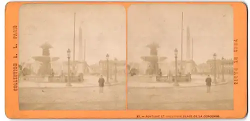 Stereo-Fotografie Albert Hautecceur, Maison Martinet, Ansicht Paris, Place de la Concorde, Fontaine et Obelisque