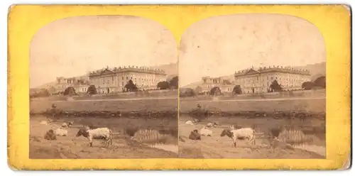 Stereo-Fotografie H. Petschler & Co., Manchester, Ansicht Bakewell / Derbyshire, Schloss Chatsworth House