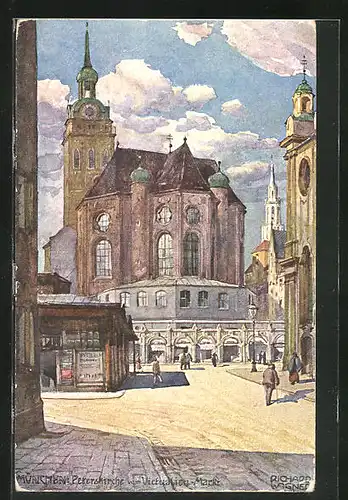 Künstler-AK Richard Wagner: München, Peterskirche vom Victualien-Markt