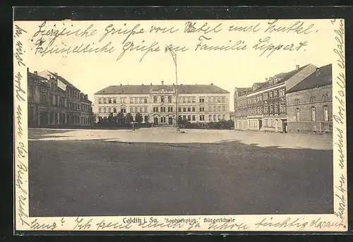 AK Colditz, Sophienplatz und Bürgerschule