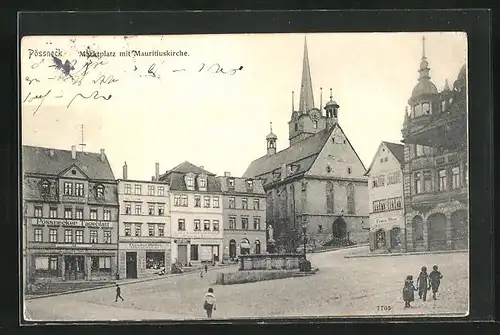AK Pössneck, Marktplatz mit Mauritiuskirche