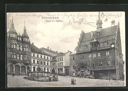 AK Pössneck, Markt mit Rathaus