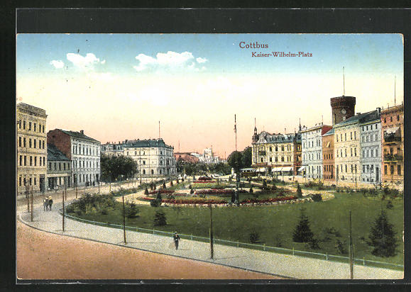 AK Cottbus, KaiserWilhelmPlatz im Sonnenschein Nr