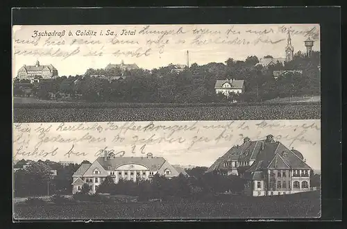 AK Zschadrass b. Colditz, Blick auf den Ort