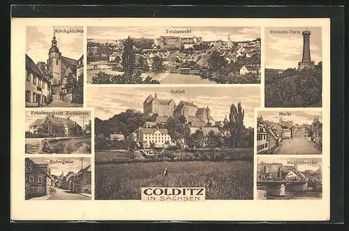 AK Colditz i. Sachsen, Schloss, Badergasse und Markt