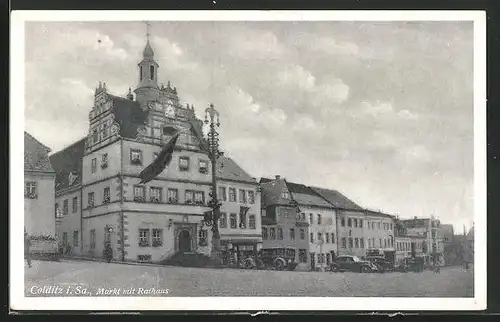 AK Colditz i. Sa., Markt mit Rathaus