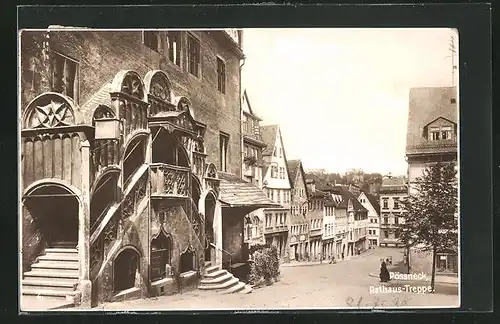 AK Pössneck, Blick zur Rathaustreppe