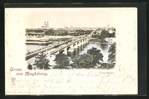 AK Magdeburg, Lange Brücke aus der Vogelschau