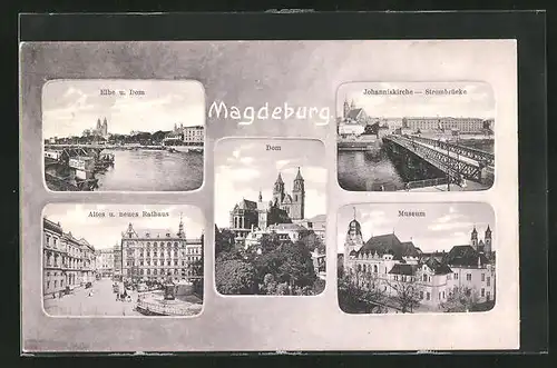 AK Magdeburg, Dom, Johanniskirche und Strombrücke