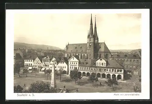 AK Saalfeld a. d. Saale, Markt mit Johanniskirche