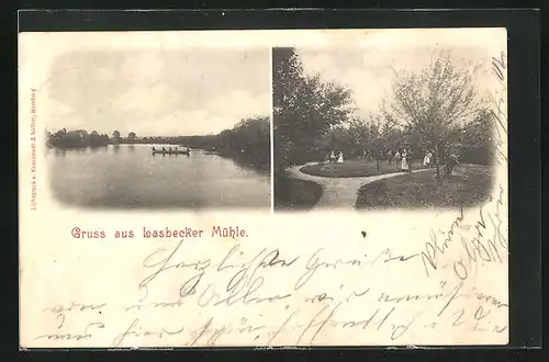 AK Lasbeker Mühle, Wanderer und Ruderer