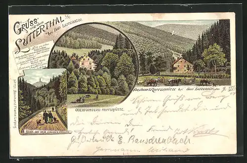 Lithographie Lauterberg i. H., Lutterthal i. H., Forsthaus Kupferhütte