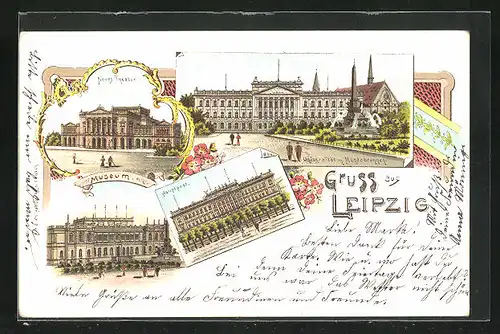 Lithographie Leipzig, Neues Theater, Hauptpost