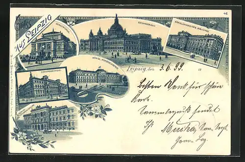 Lithographie Leipzig, Reichsgericht, Konzerthaus