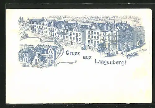 Lithographie Langenberg, Schwanenstrasse mit Pferdewagen, Hauptstrasse