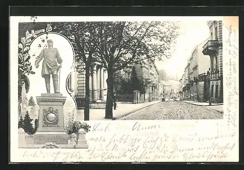 AK Elberfeld, Platzhofstrasse mit Bäumen, Bismarckdenkmal