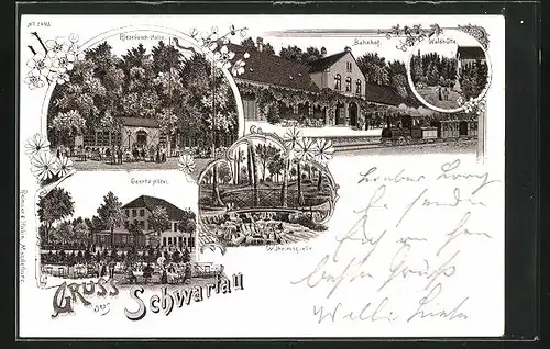 Lithographie Schwartau, Geertz Hôtel, Riesebusch-Halle, Wilhelmsquelle